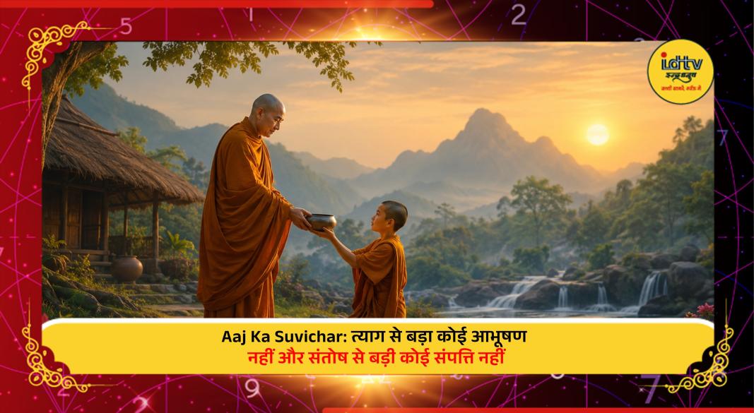 Lord Shiva with an inspirational quote about sacrifice and contentment, symbolising inner peace, selflessness and spiritual wisdom.