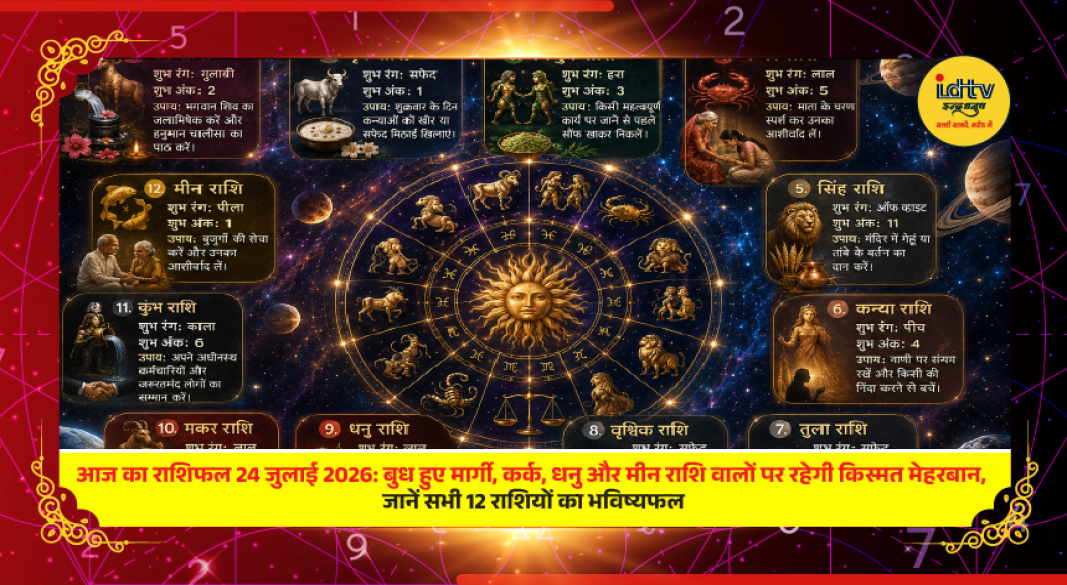 Daily horoscope for 24 July 2026 featuring zodiac predictions, Mercury turning direct, lucky colors, and astrological guidance.
