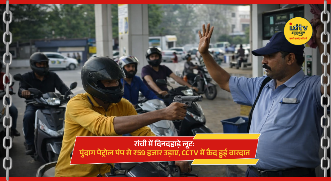 Masked robbers looting cash at Ranchi petrol pump with weapons and fleeing on scooters