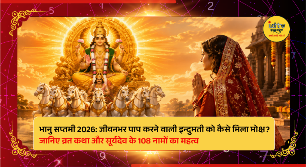 Devotees offering prayers to Lord Surya during Bhanu Saptami with traditional rituals and offerings.
