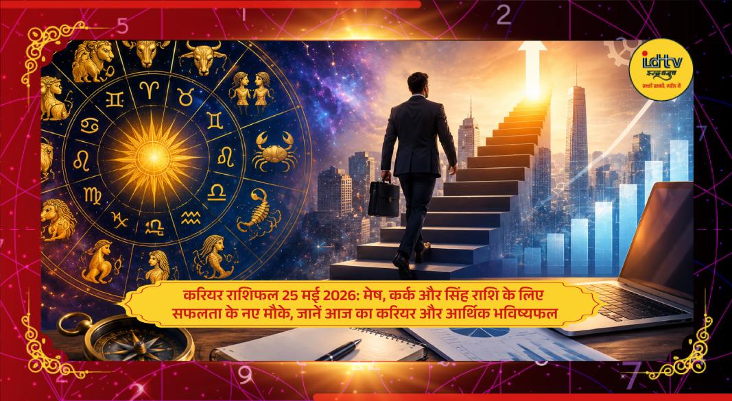 Career horoscope chart showing zodiac signs with financial and professional predictions for May 25, 2026