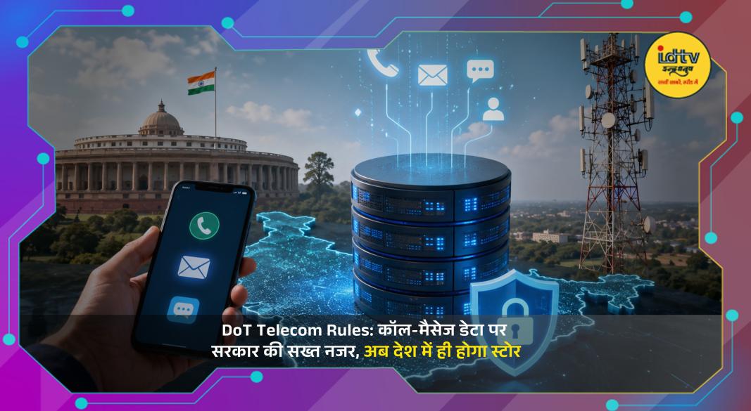 Telecom network towers and data servers representing India's new telecom data localisation rules under the Telecommunications Act 2023.