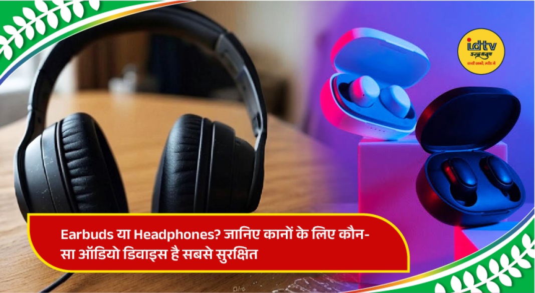 Comparison of earbuds, over-ear headphones and bone-conduction headphones highlighting safer listening options for ear health.