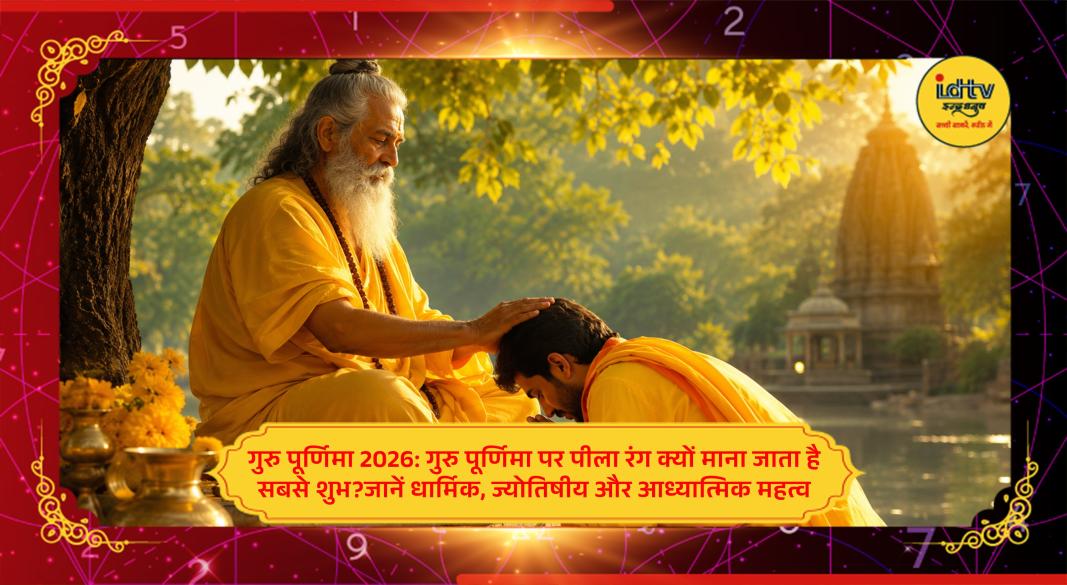 Devotees wearing yellow clothes offer prayers to Guru and Lord Vishnu on Guru Purnima 2026.
