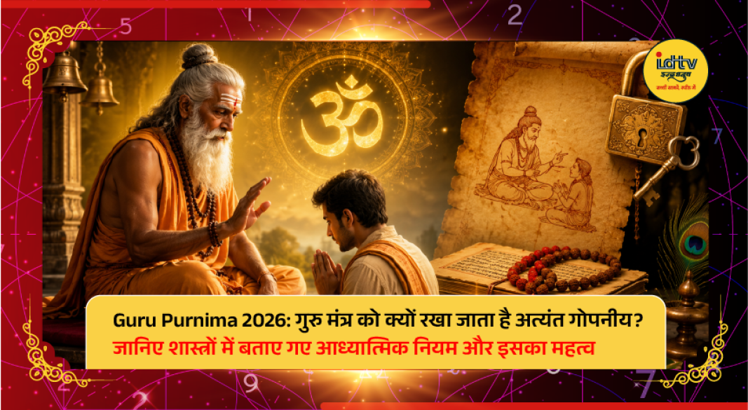 Devotee offering prayers to a spiritual guru during Guru Purnima, symbolizing the sacred tradition of Guru Mantra and devotion.