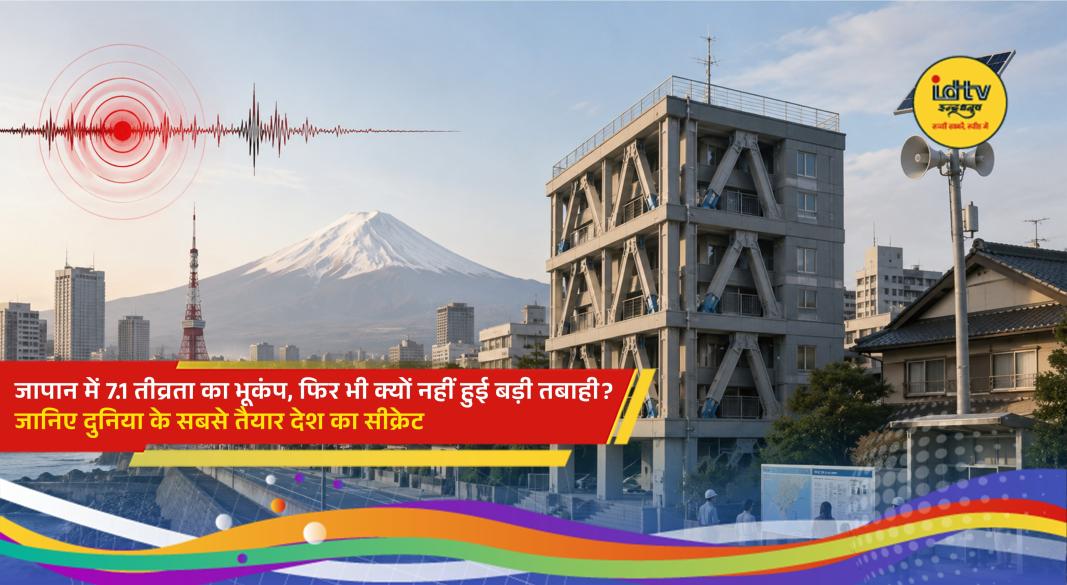 Buildings in Japan withstand a strong earthquake due to advanced earthquake-resistant engineering and early warning systems