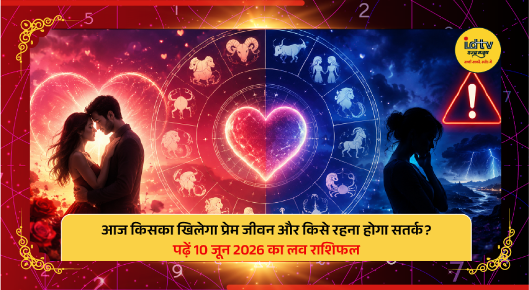 Zodiac symbols representing daily love horoscope predictions for all 12 zodiac signs on June 10, 2026.