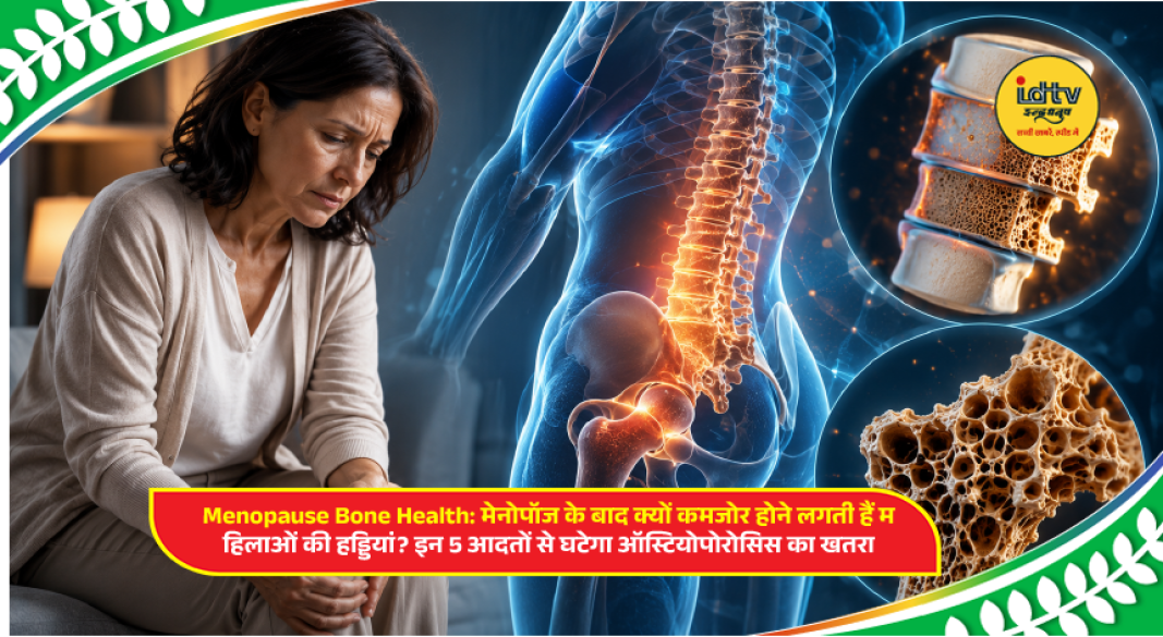 Postmenopausal woman strengthening bone health through calcium-rich diet, exercise, and sunlight to reduce osteoporosis risk.