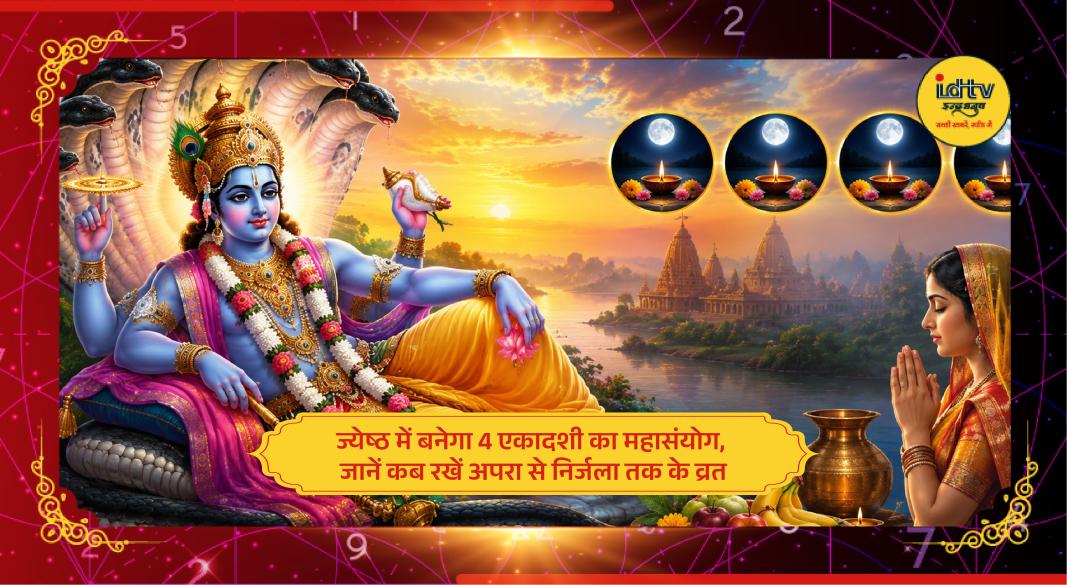 Devotees worship Lord Vishnu during Ekadashi fasting rituals in Jyeshtha month 2026