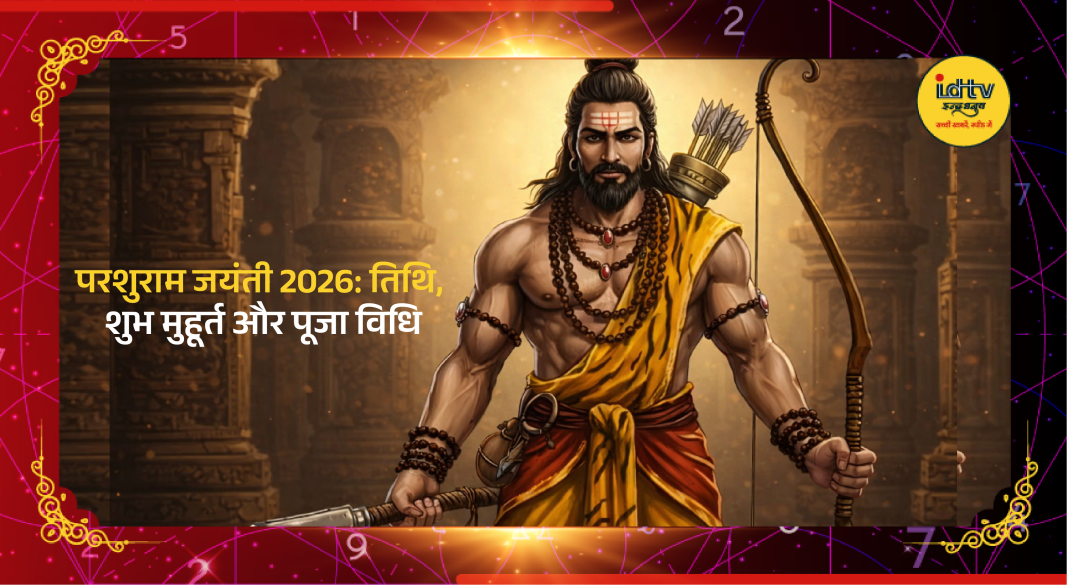 Lord Parshuram with flowers and lamp