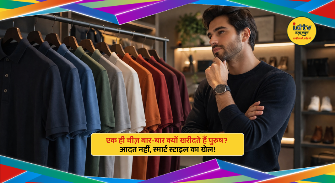 Men wearing similar style t-shirts in different colors showcasing smart fashion and minimal wardrobe choices