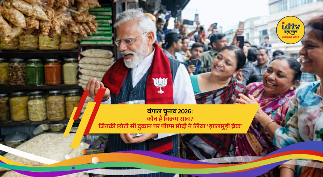 PM Modi eating jhalmuri at roadside stall with vendor Vikram Sao in Jhargram West Bengal