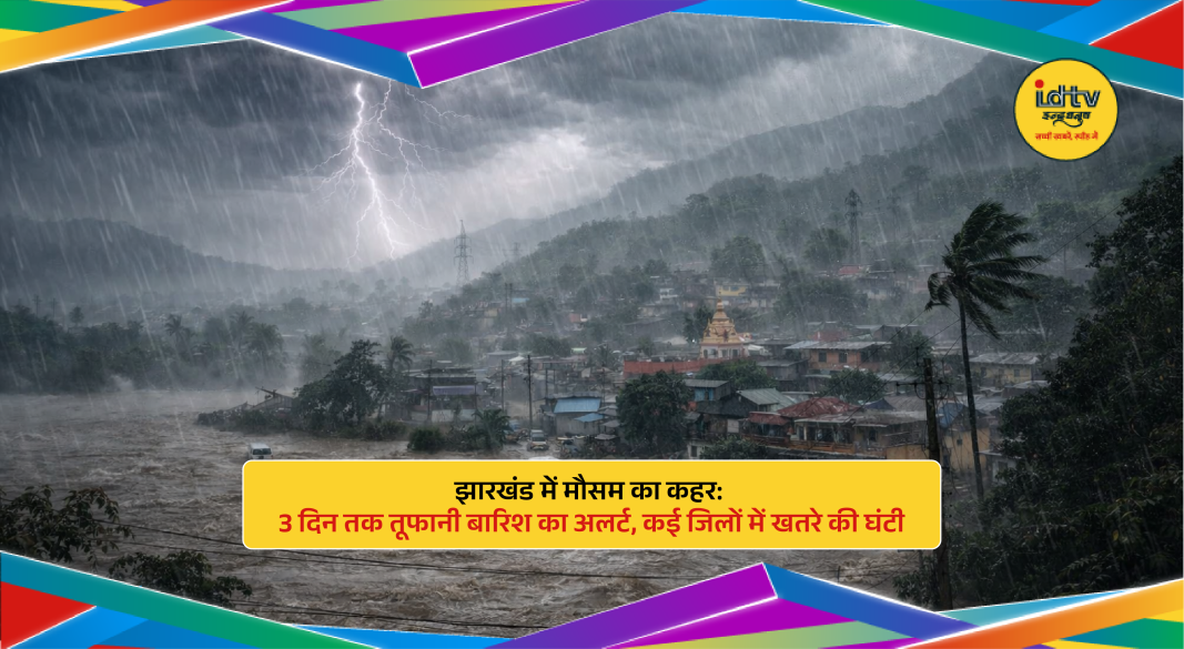 Dark storm clouds over Jharkhand with lightning, heavy rain and strong winds warning