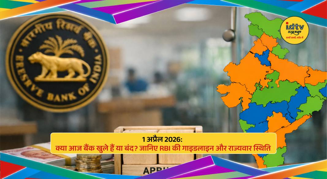 RBI bank holiday notice for 1 April 2026 showing which states banks are open or closed.