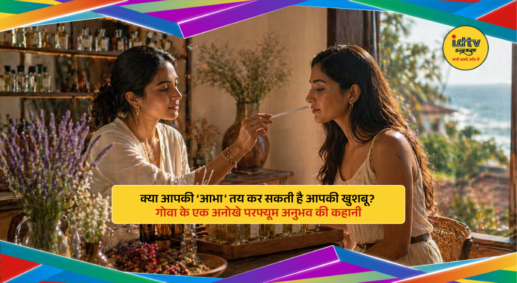 Aura reader creating signature perfume using oils and herbs at Mapusa Market Goa