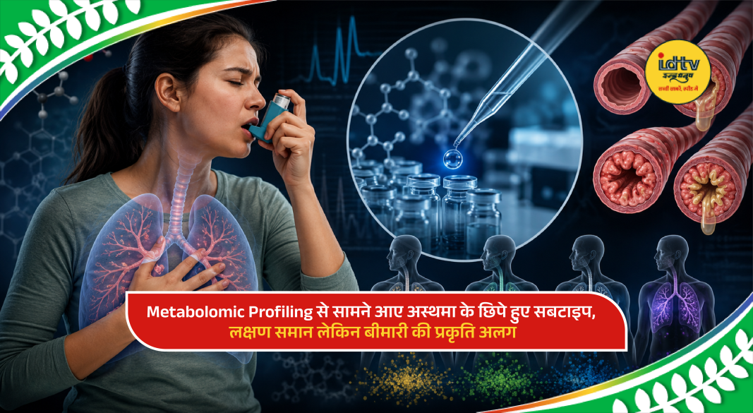 Scientists analyzing asthma blood biomarkers through metabolomic profiling to identify hidden biological asthma subtypes.