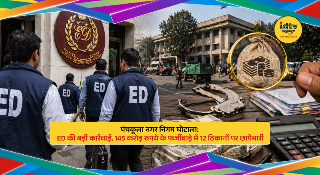 Enforcement Directorate officials conducting raids in Panchkula municipal scam linked locations and seizing documents