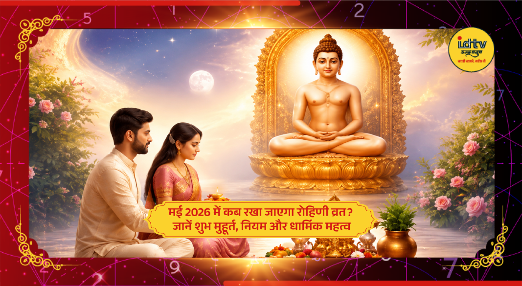 Jain devotees worshipping during Rohini Vrat with traditional rituals and lamps