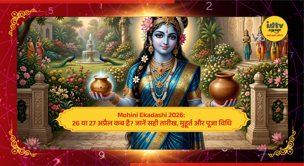 Devotees worship Lord Vishnu during Mohini Ekadashi with tulsi leaves, lamps, and traditional offerings.