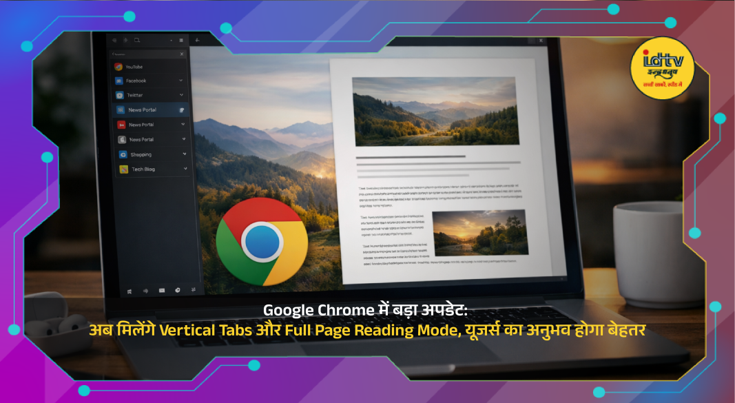 Google Chrome browser showing vertical tabs sidebar and distraction-free full page reading mode interface