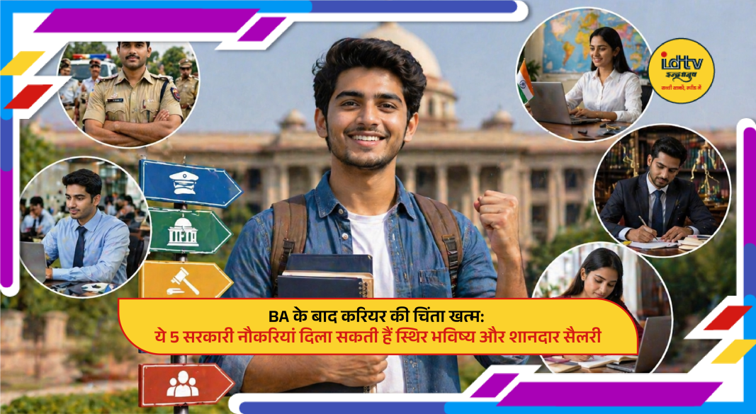 BA graduate student studying for government exams with books and laptop preparing for competitive exams