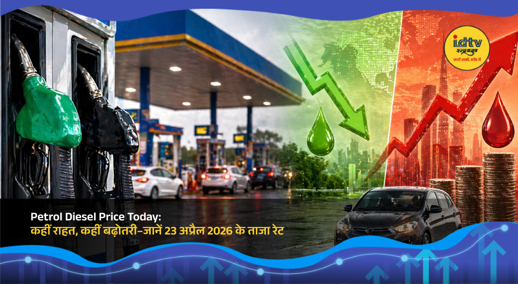Fuel station display showing updated petrol and diesel prices across Indian cities on April 23, 2026