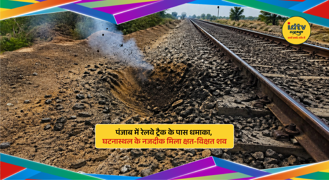 Damaged railway track after low-intensity blast near Patiala with police investigating the scene