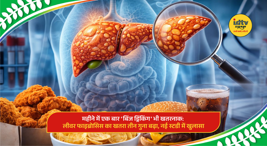 liver illustration highlighting fibrosis risk from binge drinking