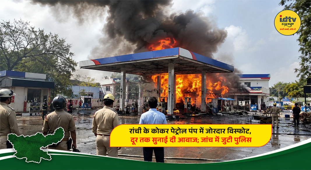 Damaged petrol pump shed after a powerful blast at Diamond Sales petrol pump in Koker, Ranchi
