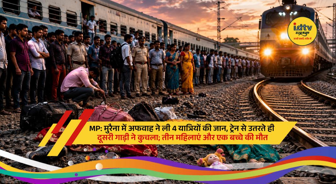 Passengers standing near railway tracks after panic in Khajuraho-Udaipur Intercity Express led to a fatal train accident in Morena.