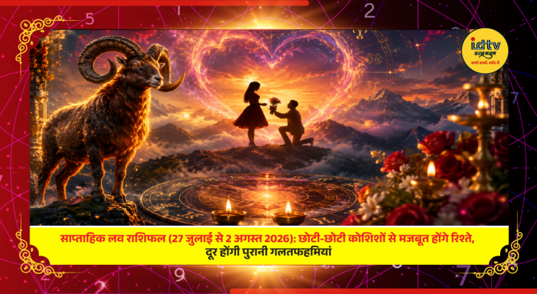 Weekly Love Horoscope for 27 July to 2 August 2026 highlighting zodiac-wise relationship, romance, and love predictions.