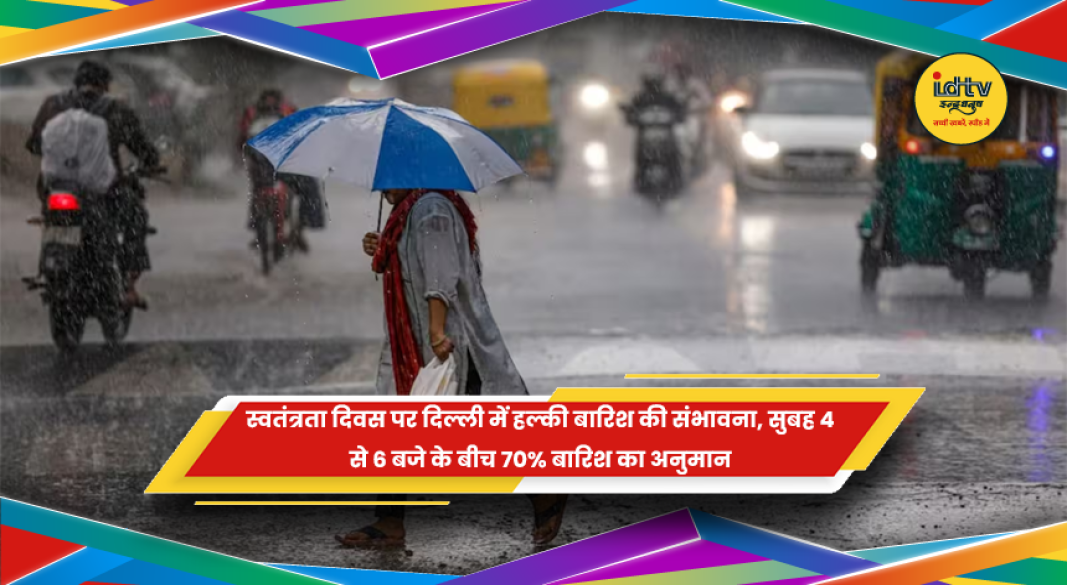 15 अगस्त को दिल्ली में हल्की बारिश की संभावना और बादलों वाला मौसम