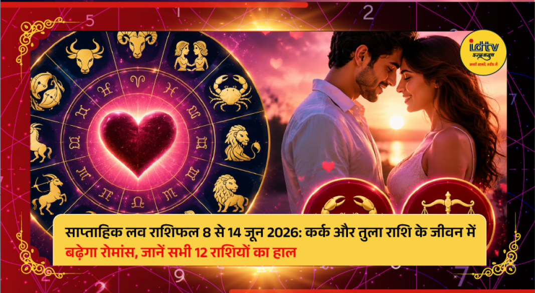 Zodiac symbols representing weekly love predictions for all 12 signs from June 8 to 14, 2026.