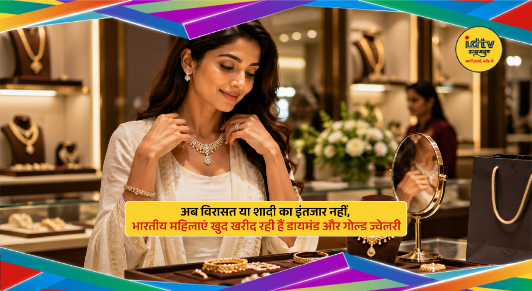 Modern Indian women shopping for gold and diamond jewellery to celebrate personal achievements.