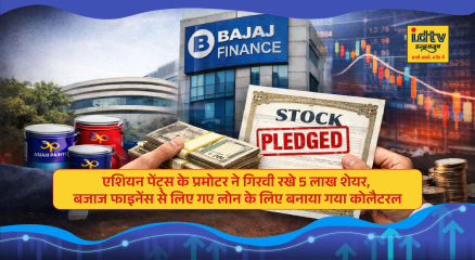 Asian Paints company logo with stock market chart highlighting pledged promoter shares for loan collateral