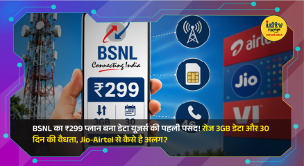 BSNL ₹299 prepaid recharge plan highlighting 3GB daily data, unlimited calls, 100 SMS, and 30-day validity.