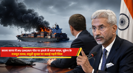 Cargo vessel MV OMORFI in the Black Sea after an attack that prompted India to summon the Ukrainian ambassador