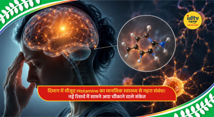 Scientific illustration showing histamine activity in the human brain linked to memory, emotions and mental health disorders.