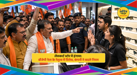 Protesters arguing inside Lenskart store in Mumbai over religious symbols policy controversy