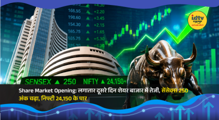 Indian stock market display showing Sensex and Nifty trading higher during opening session