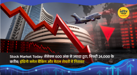 Stock market screen showing Sensex and Nifty falling sharply amid rising crude oil prices and Middle East tensions.