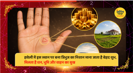 Palm with a triangle mark highlighted in palmistry symbolising prosperity and good fortune.
