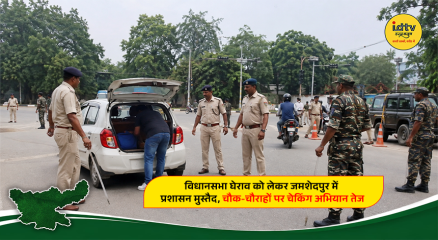 Police conducting vehicle checks at Doba Bridge in Jamshedpur amid student protest alert